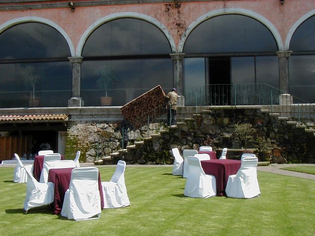 Wedding day preparations at the hacienda.